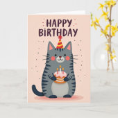 Zoete Katten Cake Kaart (Gele Bloem)