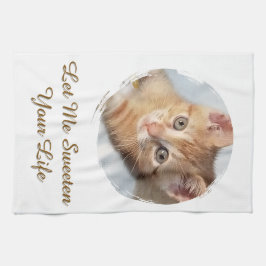 Zoete kattenfoto, tekst, vervangbaar, theedoek