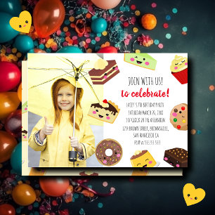 Zoete Kawaii Desserts Foto uitnodiging voor kinder