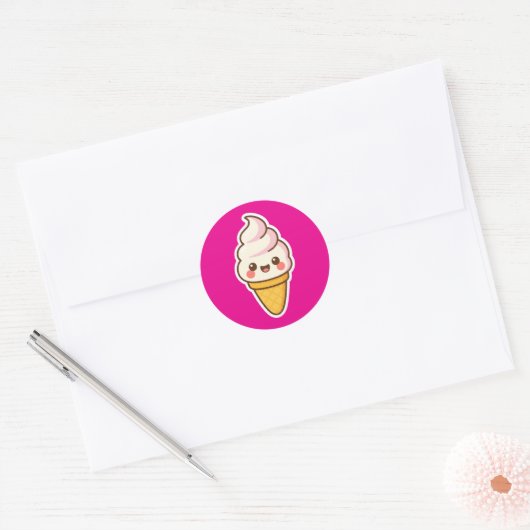Zoete Kawaii ijs Ronde Sticker (Envelop)
