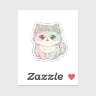 Zoete Kawaii Kat met Bloemenkrans Sticker