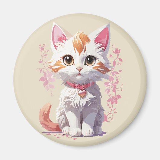 Zoete Kawaii Kat met Grote Ogen Magneet (Voorkant)