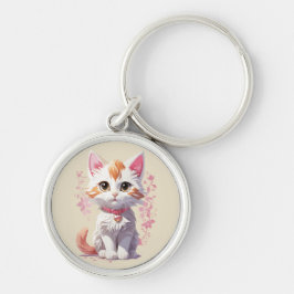 Zoete Kawaii Kat met Grote Ogen Sleutelhanger