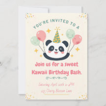 Zoete Kawaii Panda Verjaardagsfeest Uitnodiging