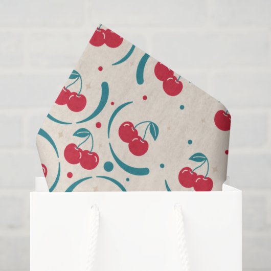 Zoete Kers Bruiloftsborrel Retro Patroon   Tissuepapier (Cadeauzakje)