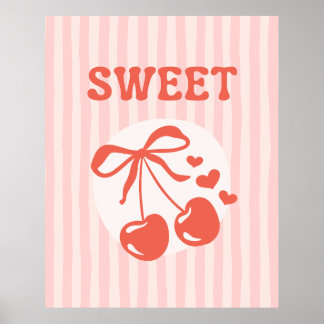 Zoete Kers Coquette Roze Gestreepte Meisjes Poster