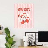 Zoete Kers Coquette Roze Gestreepte Meisjes Poster (Thuiskantoor)