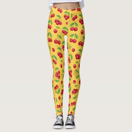 Zoete Kers Naadloos Fruitpatroon Leggings (Voorkant)