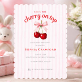 Zoete Kers Op Roze Strik Baby Shower Kaart