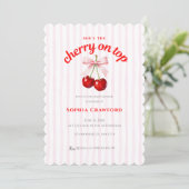 Zoete Kers Op Roze Strik Baby Shower Kaart (Staand voorkant)