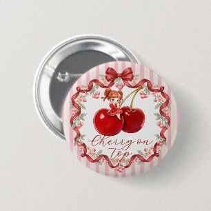 Zoete Kers Op Top Coquette Rode Lint Lief Meisje Ronde Button 5,7 Cm