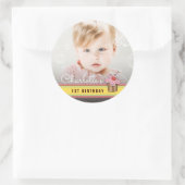 Zoete kers roze cupcake verjaardagsfoto sticker (Tas)