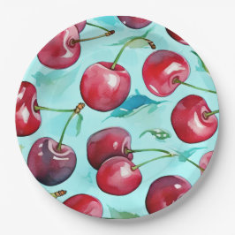 Zoete kersen kleurrijke waterverf kersen kunst  papieren bordje