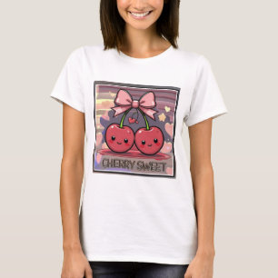 Zoete Kersen Mopshond Strik Roze T-shirt