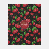 Zoete kersen patroon op zwart-witmonogram fleece deken (Voorkant)