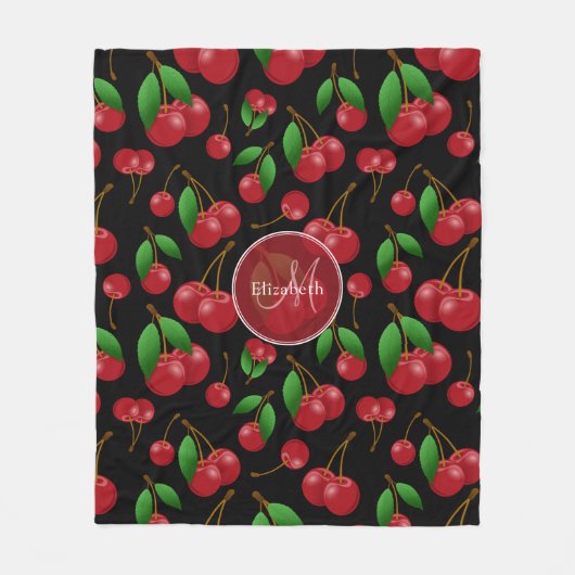 Zoete kersen patroon op zwart-witmonogram fleece deken (Voorkant)