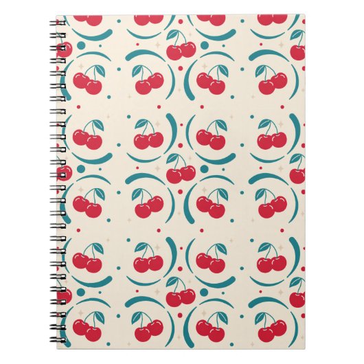 Zoete Kersen Retro Patroon Notitieboek (Voorkant)