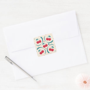 Zoete Kersen Retro Patroon Zomerfeest Vierkante Sticker