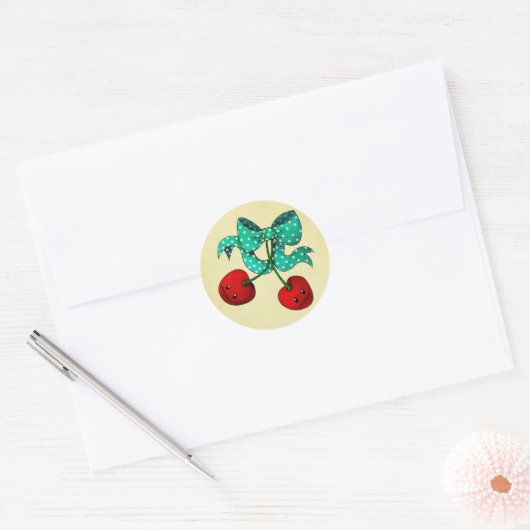 Zoete kersen ronde sticker (Envelop)