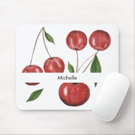 Zoete Kersen Watercolor Illustratie met Monogram Muismat