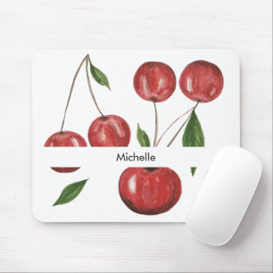 Zoete Kersen Watercolor Illustratie met Monogram Muismat