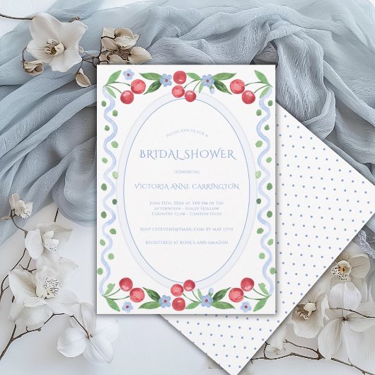Zoete Kersen Whimsical Vintage Bruiloftsborrel Kaart