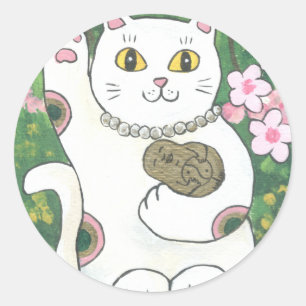 Zoete kersenbloesem Neko Ronde Sticker