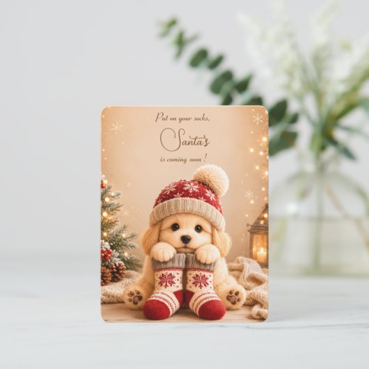 Zoete Kerst Groet Puppy Kaart (Staand voorkant)