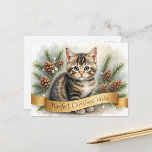 Zoete Kerst Kitten Banner Kunst Cute  Briefkaart
