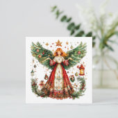 Zoete Kerstengel met Kerstcadeaus & speelgoed Feestdagenkaart (Staand voorkant)