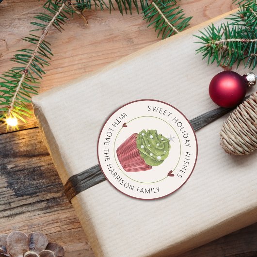 Zoete kerstgroet Cupcake Persoonlijk Ronde Sticker