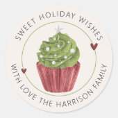 Zoete kerstgroet Cupcake Persoonlijk Ronde Sticker (Voorkant)