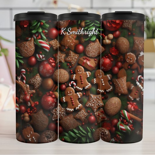Zoete kerstkrans van peperkoek thermosbeker