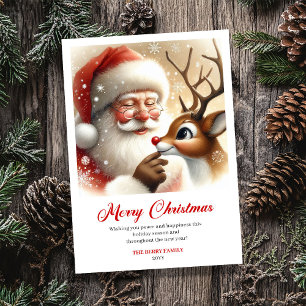 Zoete Kerstman en Rendier Illustratie Kerstmis  Feestdagenkaart