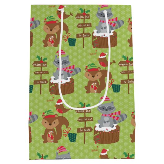 Zoete Kerstwasbeer en Eekhoorn & Sneeuwvlokken Medium Cadeauzakje (Achterkant)