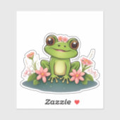 Zoete Kikker met Roze Bloemen Waterdicht Sticker (Vel)