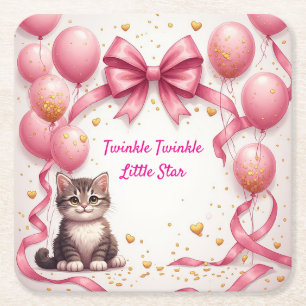 Zoete Kitten Baby Shower Feestje 🎀 Kartonnen Onderzetters