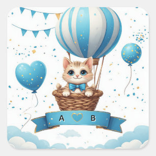 Zoete Kitten Ballon Baby Shower 🐱 Vierkante Sticker