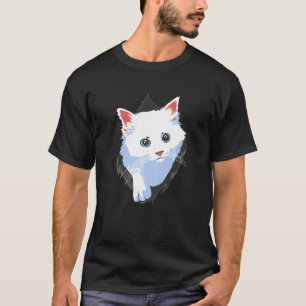 Zoete Kitten Gescheurde Stof Kleding Wit Cute Kat T-shirt