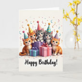 Zoete Kitten Hoed Kaart (Gele Bloem)
