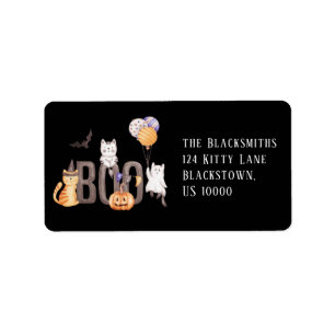Zoete Kittens met ballonnen Halloween Adres Etiket