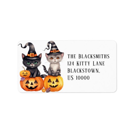 Zoete Kittens op Pompoenen Halloween Adres Etiket (Voorkant)