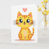 Zoete Kitty Hart Kaart (Gele Bloem)