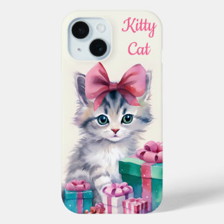 Zoete Kitty Kat Grote Roze Boog iPhone 15 Case