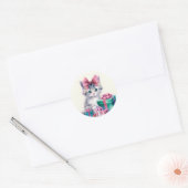 Zoete Kitty Kat Grote Roze Boog Ronde Sticker (Envelop)
