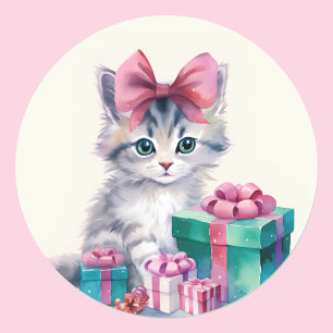 Zoete Kitty Kat Grote Roze Boog Ronde Sticker