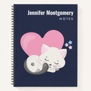 Zoete Kitty Kat Slapend met een Groot Roze Hart Notitieboek
