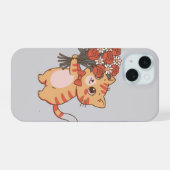 Zoete Kitty met Rozenboeket iPhone 15 Case (Achterkant horizontaal)