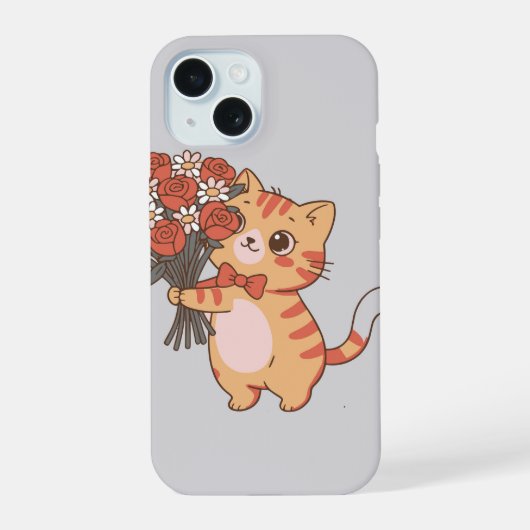 Zoete Kitty met Rozenboeket iPhone 15 Case (Achterkant)