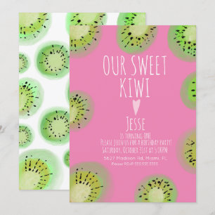 Zoete Kiwi Fruit Verjaardag Waterverf Roze Elke Le Kaart